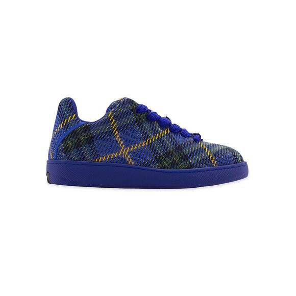 NIB BURBERRY BOX NAVY BLUE CHECK CANVAS LOGO PLATFORM SNEAKERS 9 US 42 ITALY - Picture 10 of 12
